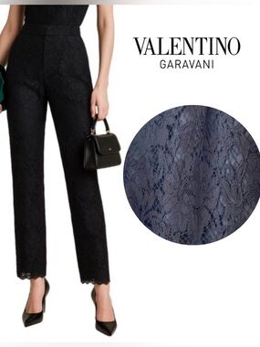 Valentino Black Lace Cigarette Pants High Rise Cotton Silk Dress Pants 40 - US 4